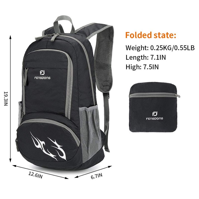 FENGDONG 35L Lightweight Foldable Waterproof Packable Travel Hiking Backpack Daypack for men women Black - Image 2